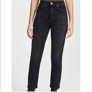 Agolde Riley High Rise Straight Crop Jeans Size 26 Black Pepper Washed Black